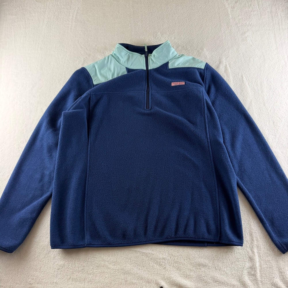 Vineyard Vines Fleece Pullover Quarter Zip Blue Womens XL Preppy Activewear